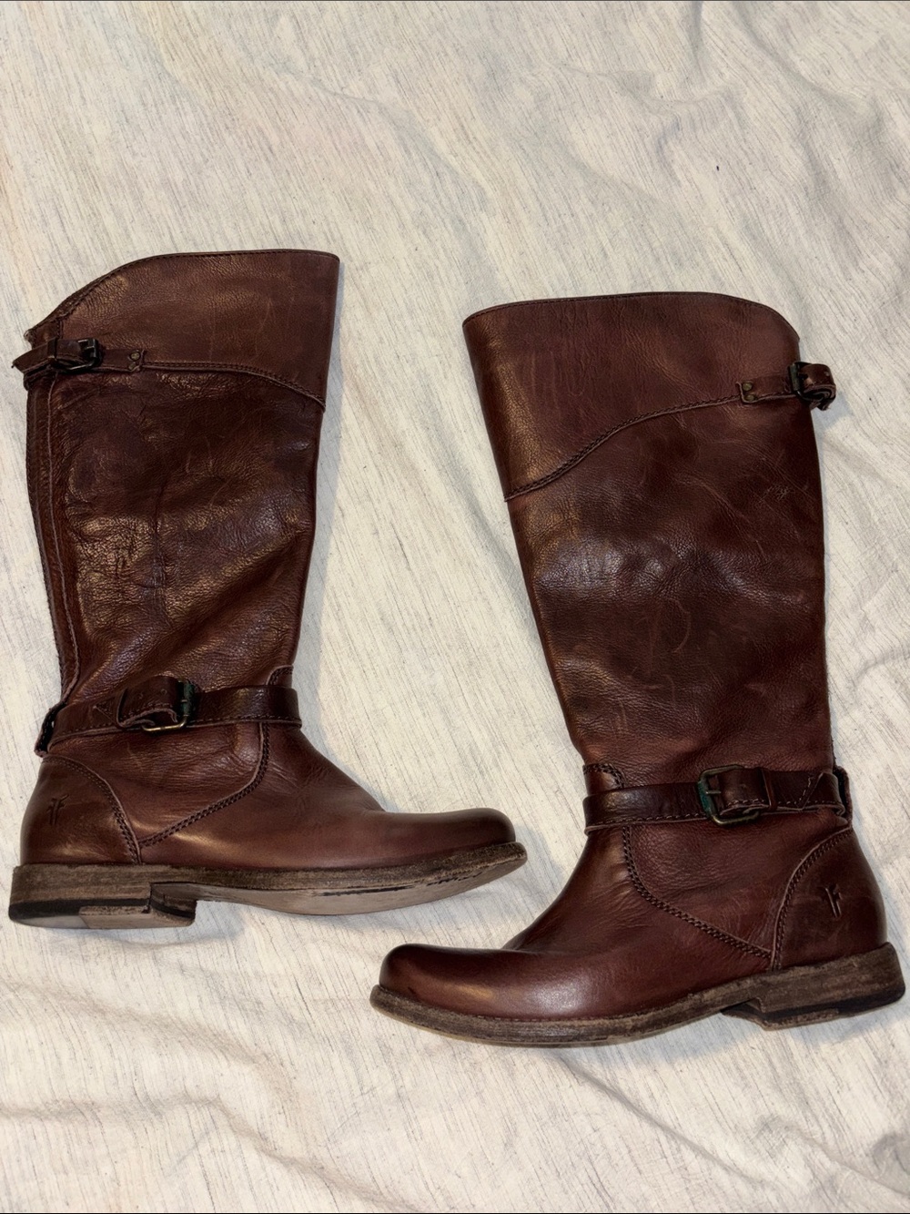 Frye Phillip Riding Boots Calf Pebbled Leather Boot with Brown Buckles Size 7